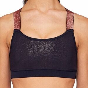 TED BAKER London Navy Rose Gold Glitter Mesh Panel Sports Bra Sz M fits smaller